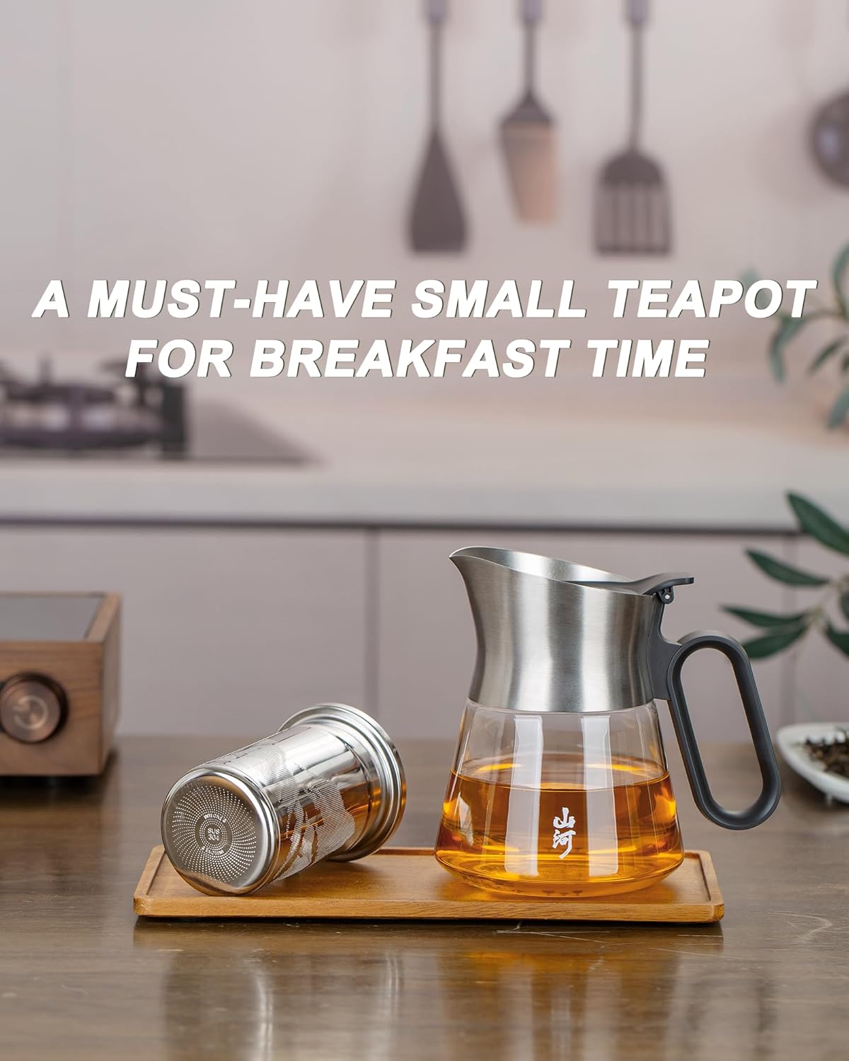 ZENS 17 oz Small Glass Teapot with Infuser, Design Loose Leaf Teapot with Stainless Steel Spout for Hot Tea Steeper, Oval Handle Clear Tea Pot Infusers Loose Tea Maker for Lovers Gifts - Image 5