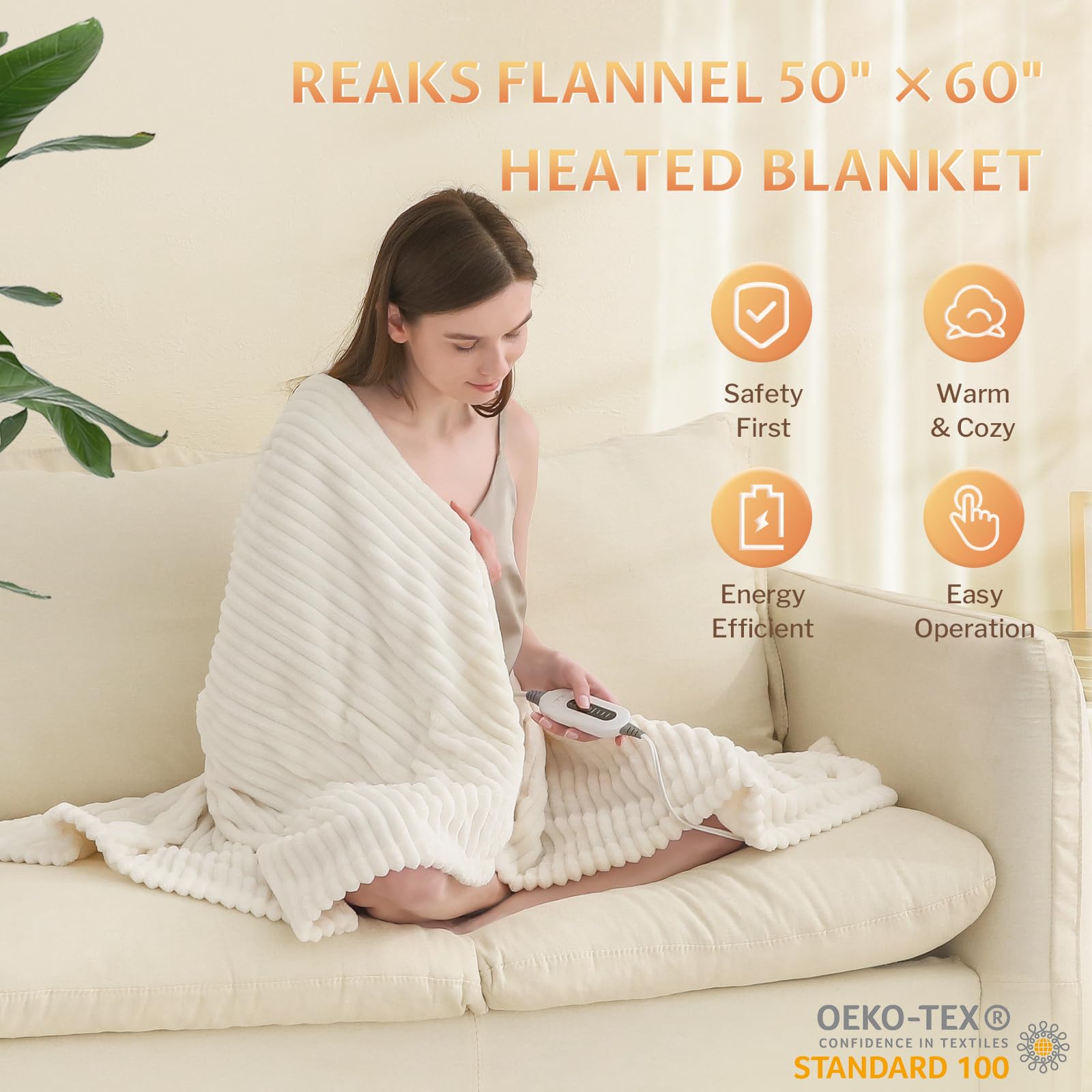 Amazon.com: Reaks Heated Blanket Throw - 50 x 60 Electric Blanket with 4  Fast Heating Levels u0026 3 Hours Auto Off, Soft Flannel Heating Blankets for  Home Office, ULu0026FCC Certification, Machine Washable,