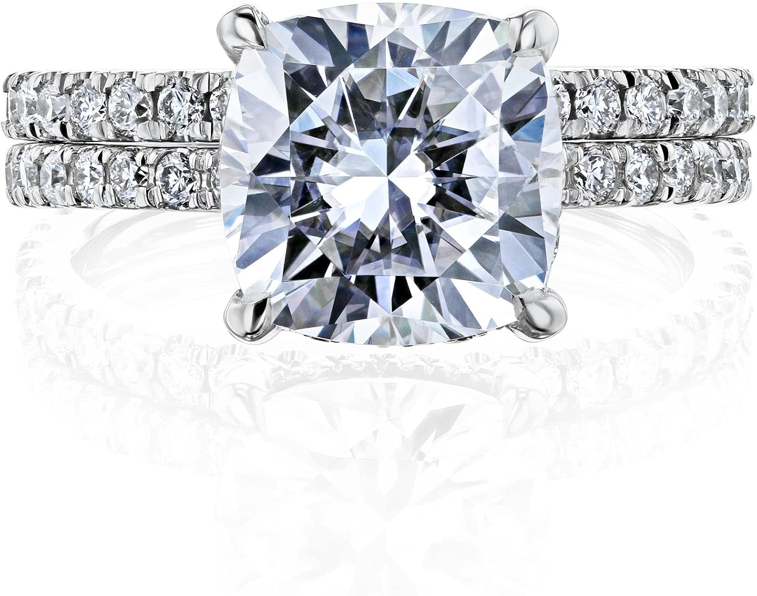 Kobelli Cushion Cut Moissanite and Lab Grown Diamond Ceri Bridal Set 14k Gold