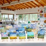 Tosnail paquet de 24 4" x 4" Mini Toile et Easel Set, Petit Art Eason Stand avec Toile Set, Table de Table Support en bois et Panneaux de toile pour Artiste, Étudiants, Adultes, Enfants Peinture