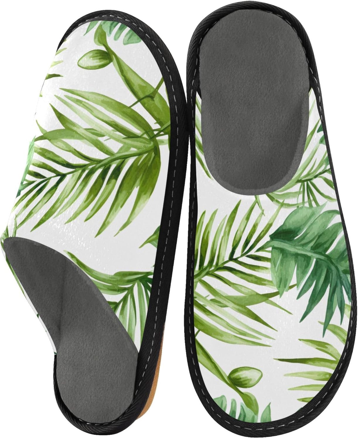 Green Leaves House Slippers – Cozy Fuzzy Slippers for Guests, Washable & Disposable, Perfect for Shoeless Home, Spa & Hotel Use A110608