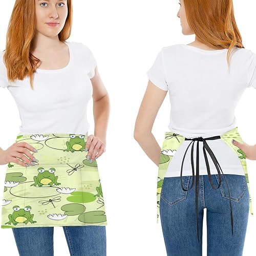 Miniatura 2 de Cute Frog Dragonfly 3 Pack Server Aprons with 3 Pocket Waterproof Womens Half Waist Aprons for Cooking Dishwashing Kitchen Gardening Salon