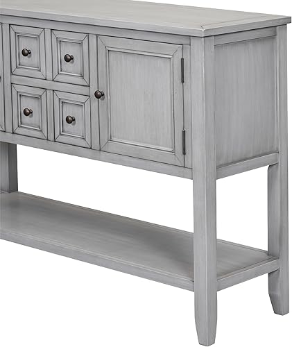Miniatura 5 de Merax Mesa consola con almacenamiento y estante inferior, armario de almacenamiento de buffet para entrada, comedor, gris antiguo