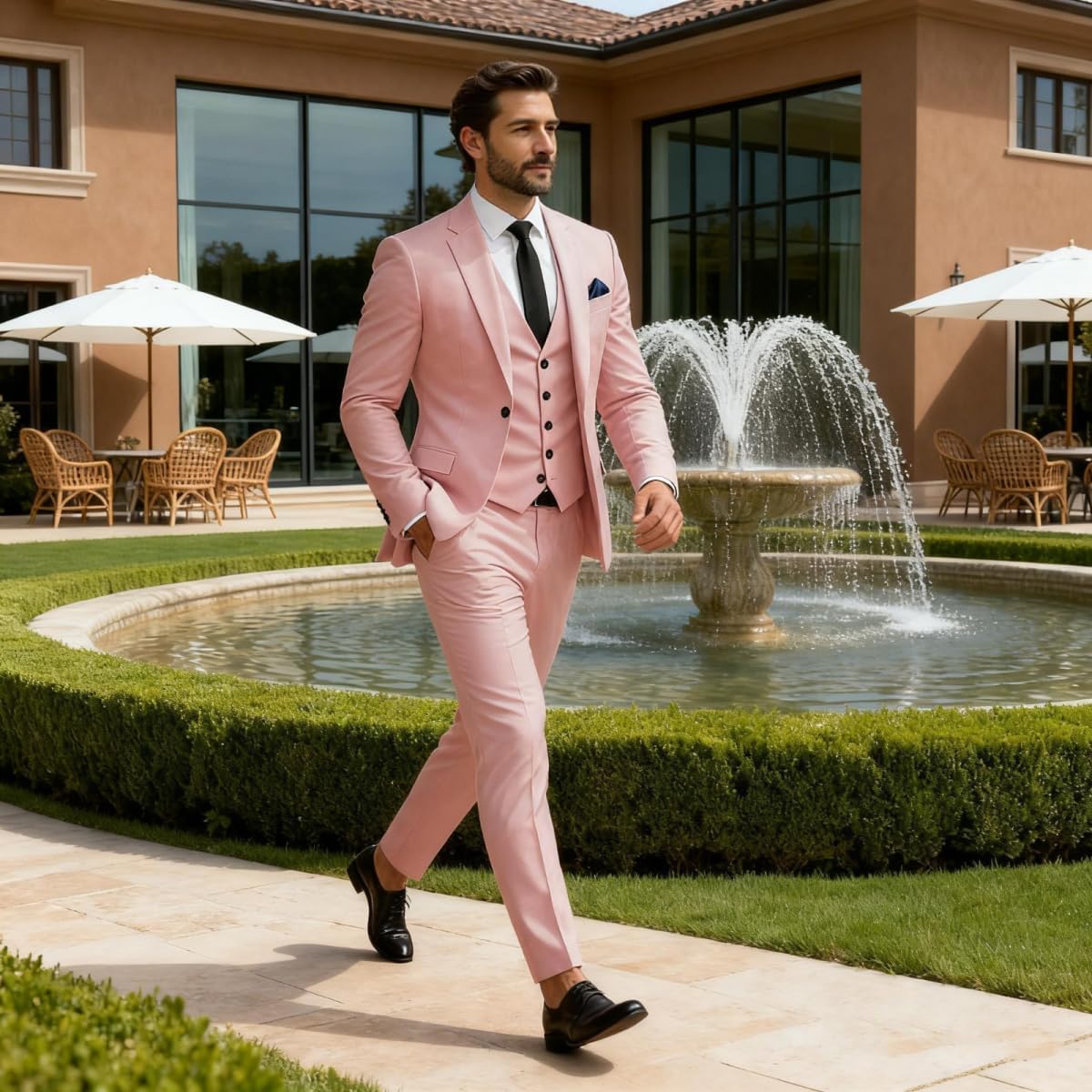 Slim Fit Suit Men 3 Piece Mens Wedding Suits Single Breasted Suit for Men Groomsmen One Button Blazer Vest Pant