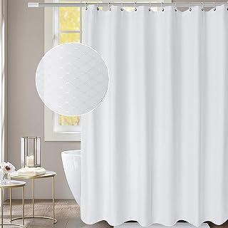 White Shower Curtain Liner, Waterproof Fabric Shower Curtains with Weighted Stones Washable Shower Curtain and Liner 2-in-1 for Bathroom, Hotel Quality, 12 Grommet Holes, 72 x 72 Inches
