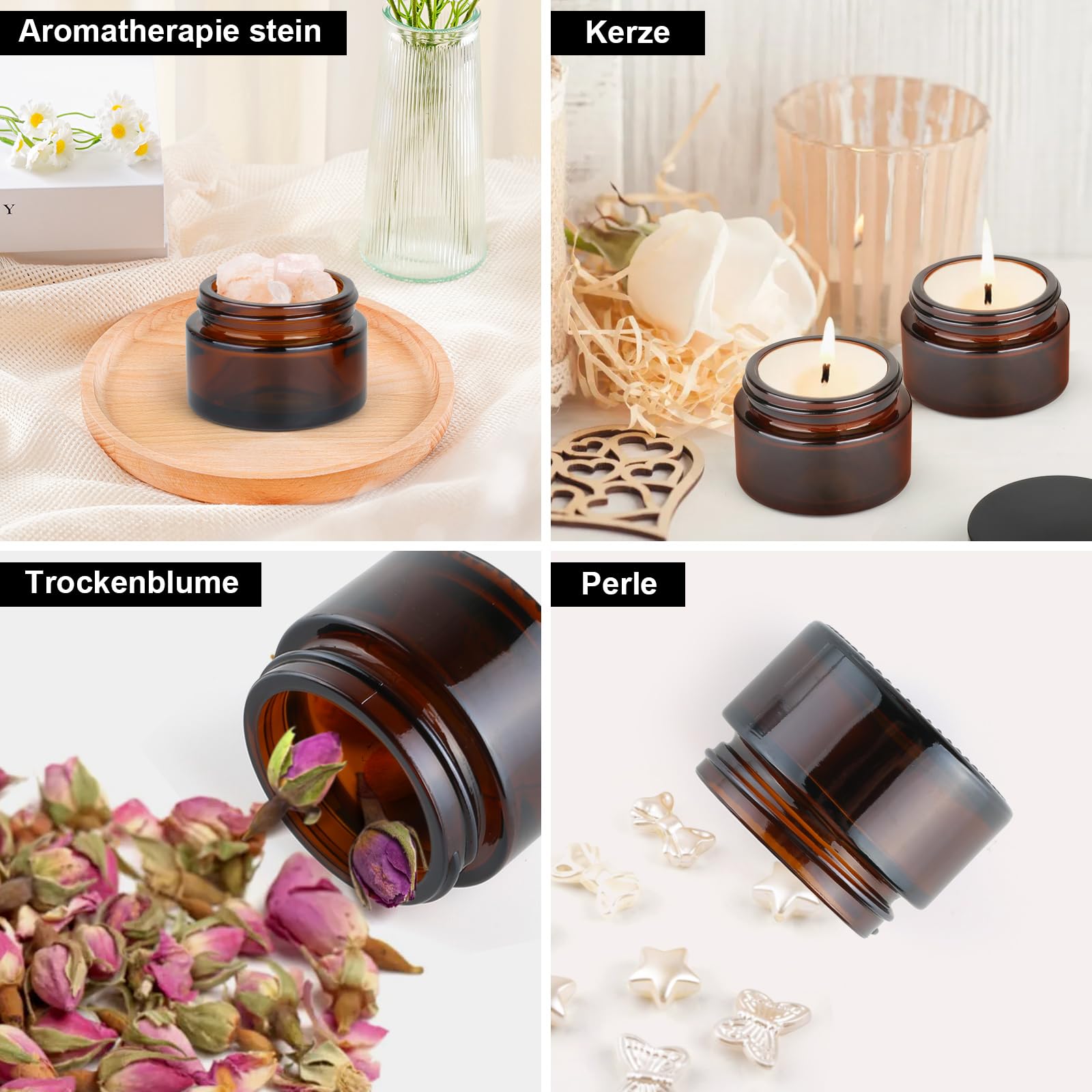 10 Pezzi Marrone Vasetti Vetro 30ml, Vetro Contenitori Creme, Barattoli per Crema Marrone, Contenitori per Cosmetici con Cucchiaio Raschiatore per Cosmetici, Creme, Lozioni