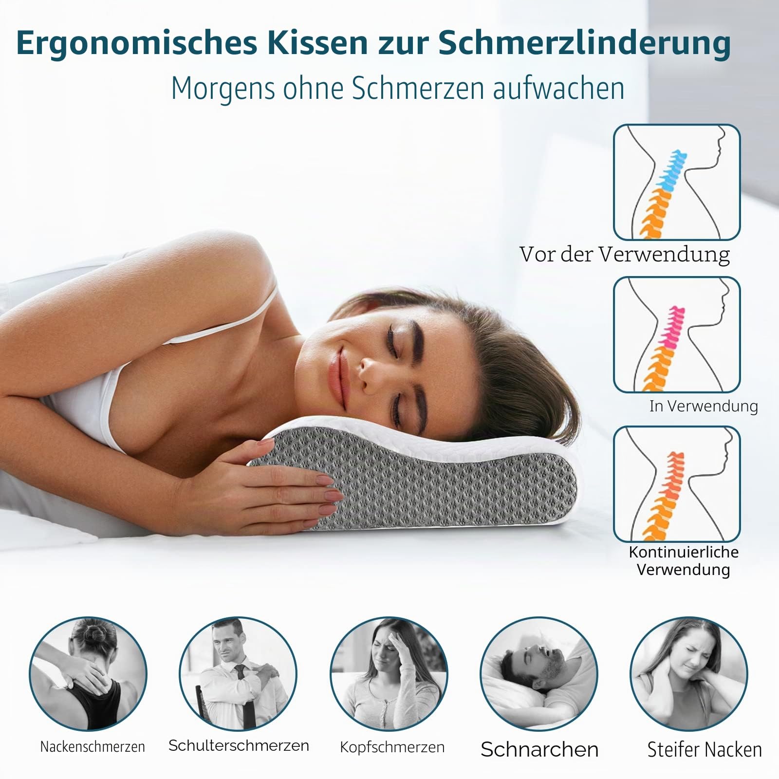 Polovo Nackenkissen Memory Foam zur Schmerzlinderung Bettkissen zum Schlafen, Ergonomische Orthopädische Halswirbelsäule für Nacken- und Schulterschmerzen, Seite Rücken Bauchschläfer