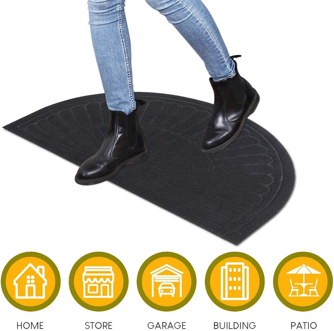Morning View Half Circle Doormat Indoor Half Round Door Mats Outdoor Rubber Entryway Half Moon Rug Inside Welcome Front Door Mat Indoor Floor Mats Carpet Mat for Entrance Non Slip(Black)