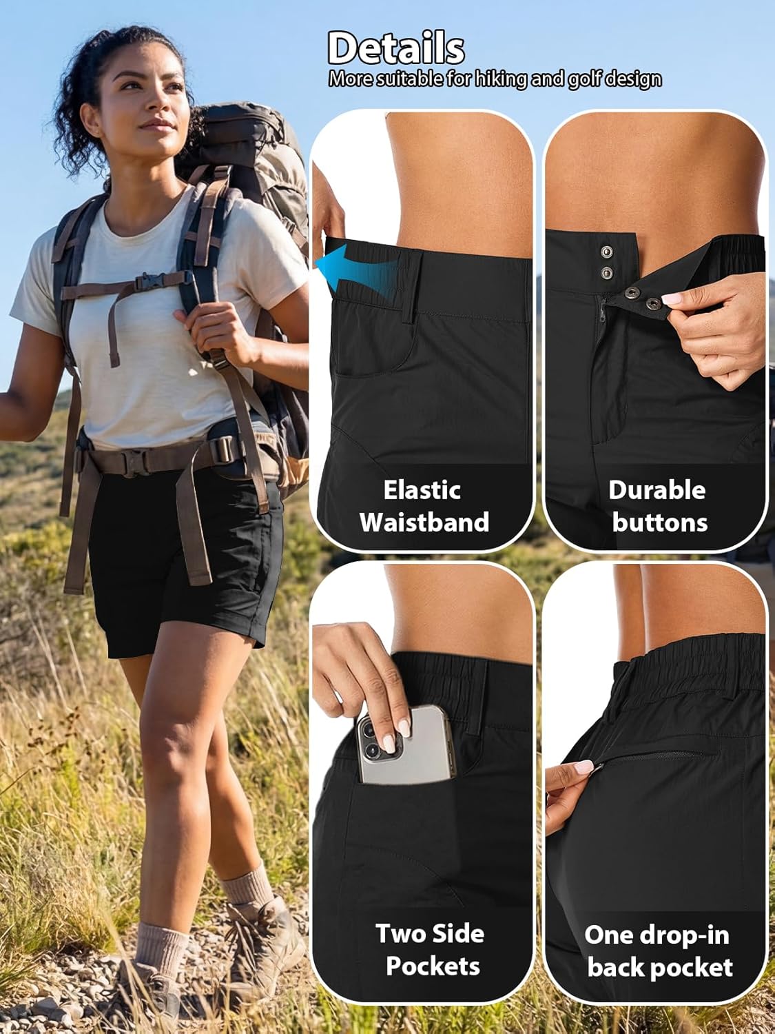 linlon Women's 5'' Hiking Cargo Shorts Quick Dry Shorts for Women Golf Casual High Waisted