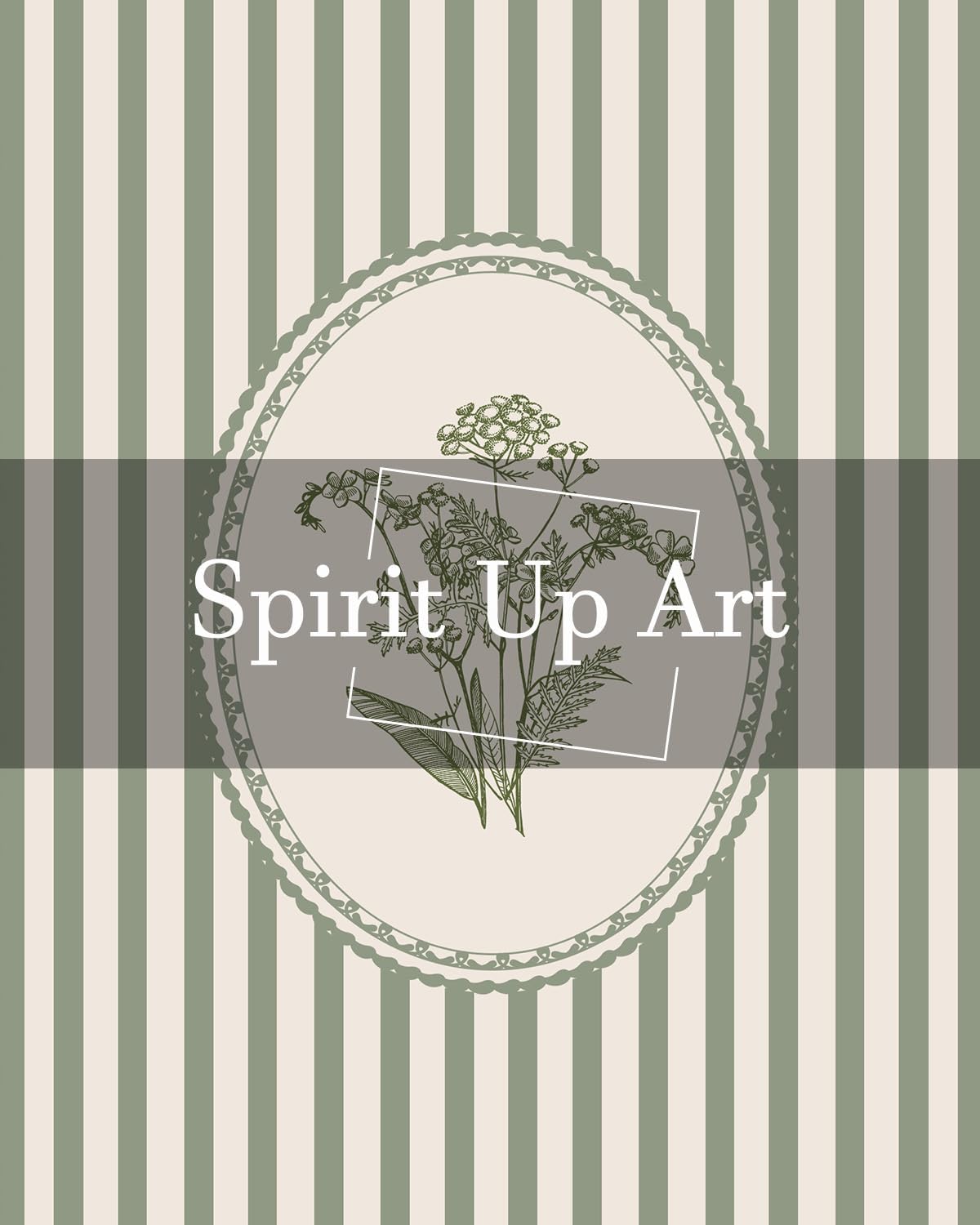 Vintage Botanical Floral Wall Art Sage Green Striped Flower Prints 8x10 In image 3