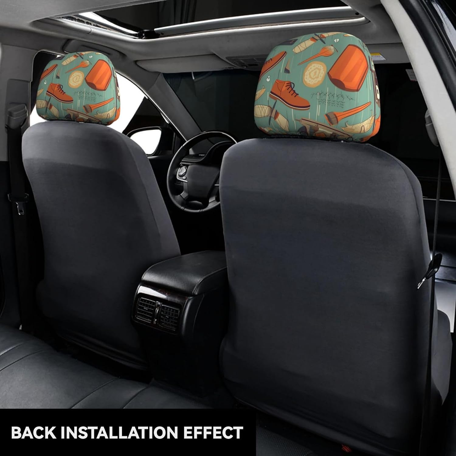 Ties Shoes Camera Fishing Rod Car Headrest Cover 2 PCS Universal Soft Breathable Car Seat Headrest Cover Stretch Auto Seat Head Rest Protector Interior Accessories Dust Cover for Seat Decoration image 3