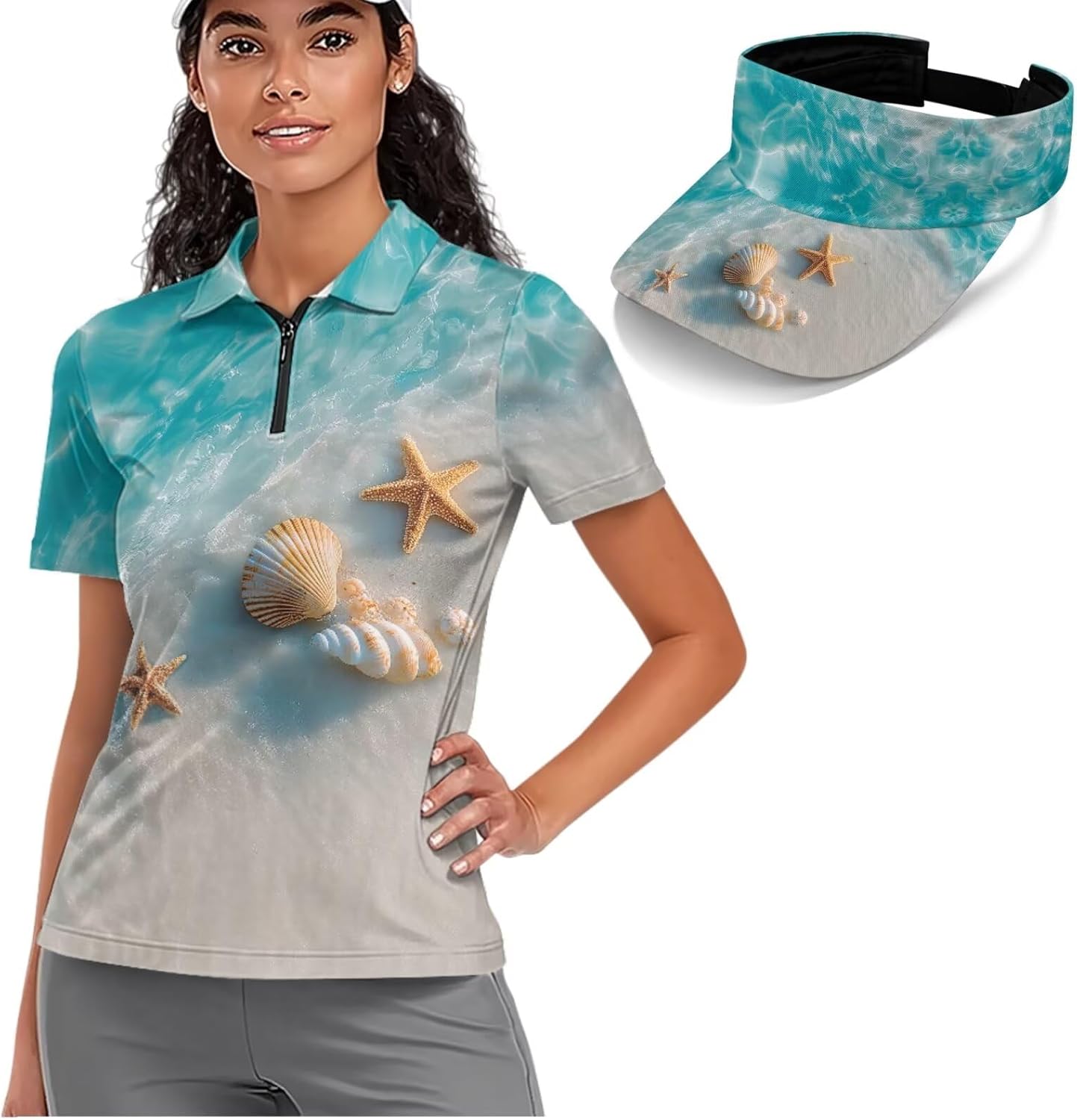 Womens Golf Short Sleeve Polo Shirt with Outdoor Visor Hat Wrinkle Resistant Quick Dry Tennis Tops Pickleball
