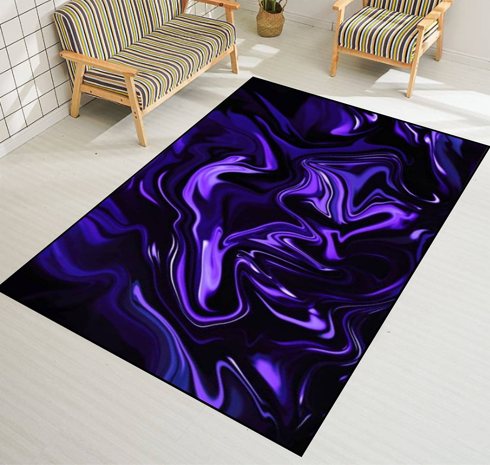 Area Rug Non-Slip Floor Mat Marble Blue Ultra Violet Black