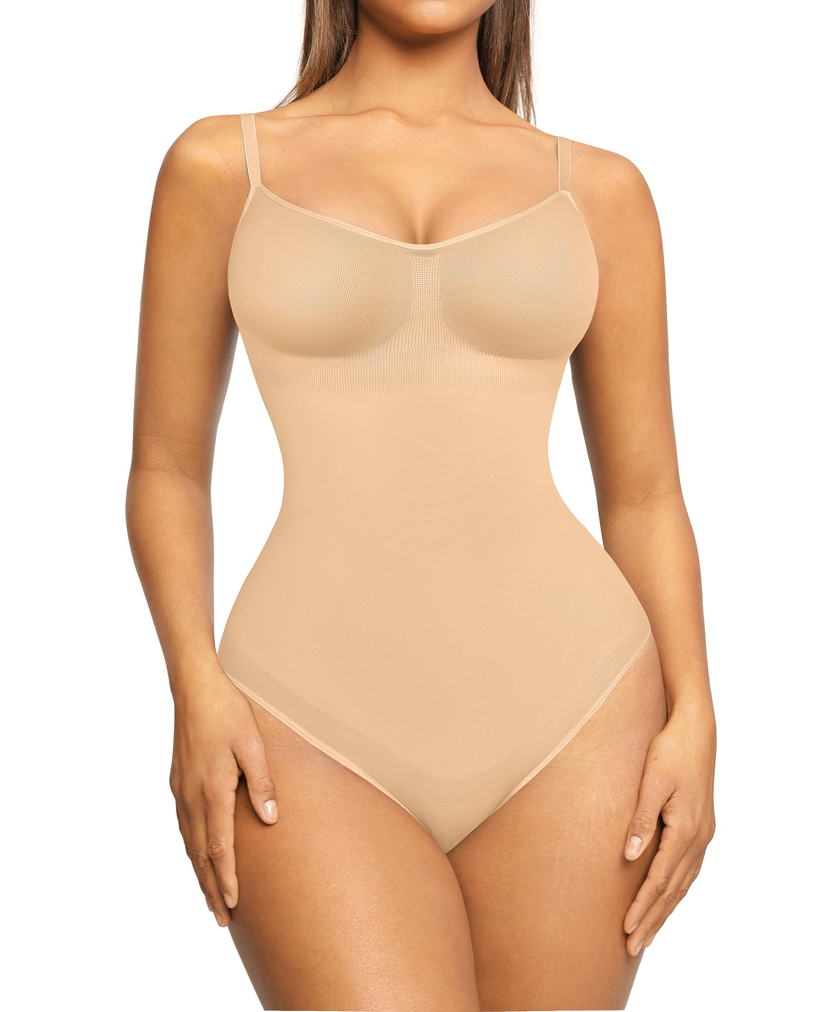 FeelinGirlFull Body Shapewear Tummy Control Bodysuit for Women Butt Lifter Body Shaper Ochre M/L