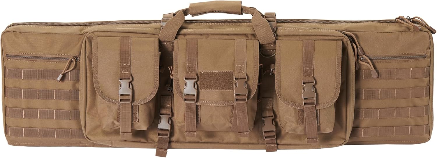GoldenBall Guawin American Classic 42-Inch Tactical Double Long Gun and Pistol Bag with Backpack Straps - Khaki