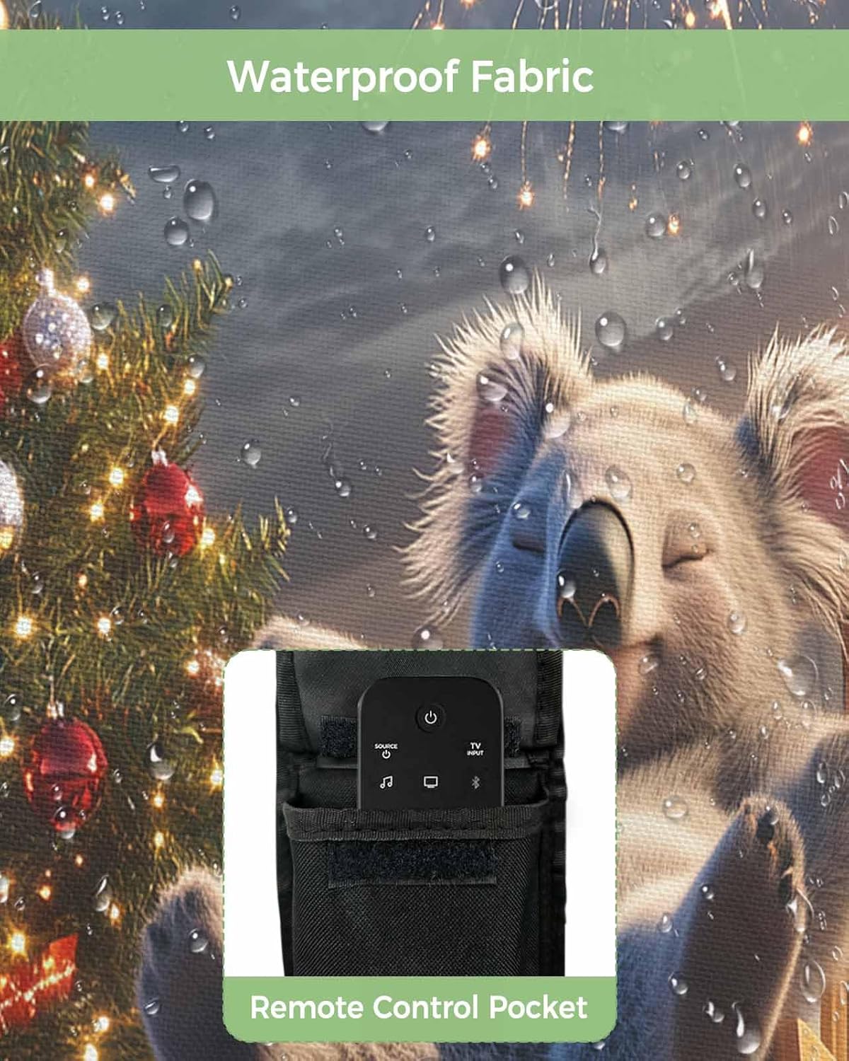 Christmas Koala Coastal Outdoor TV Cover 48"-50" - 600D Waterproof TV Cover Weatherproof TV Screen Protector Dustproof Winter Xmas Tree Balls Blue Brown TV Display Protector for Outside Flat Screen TV