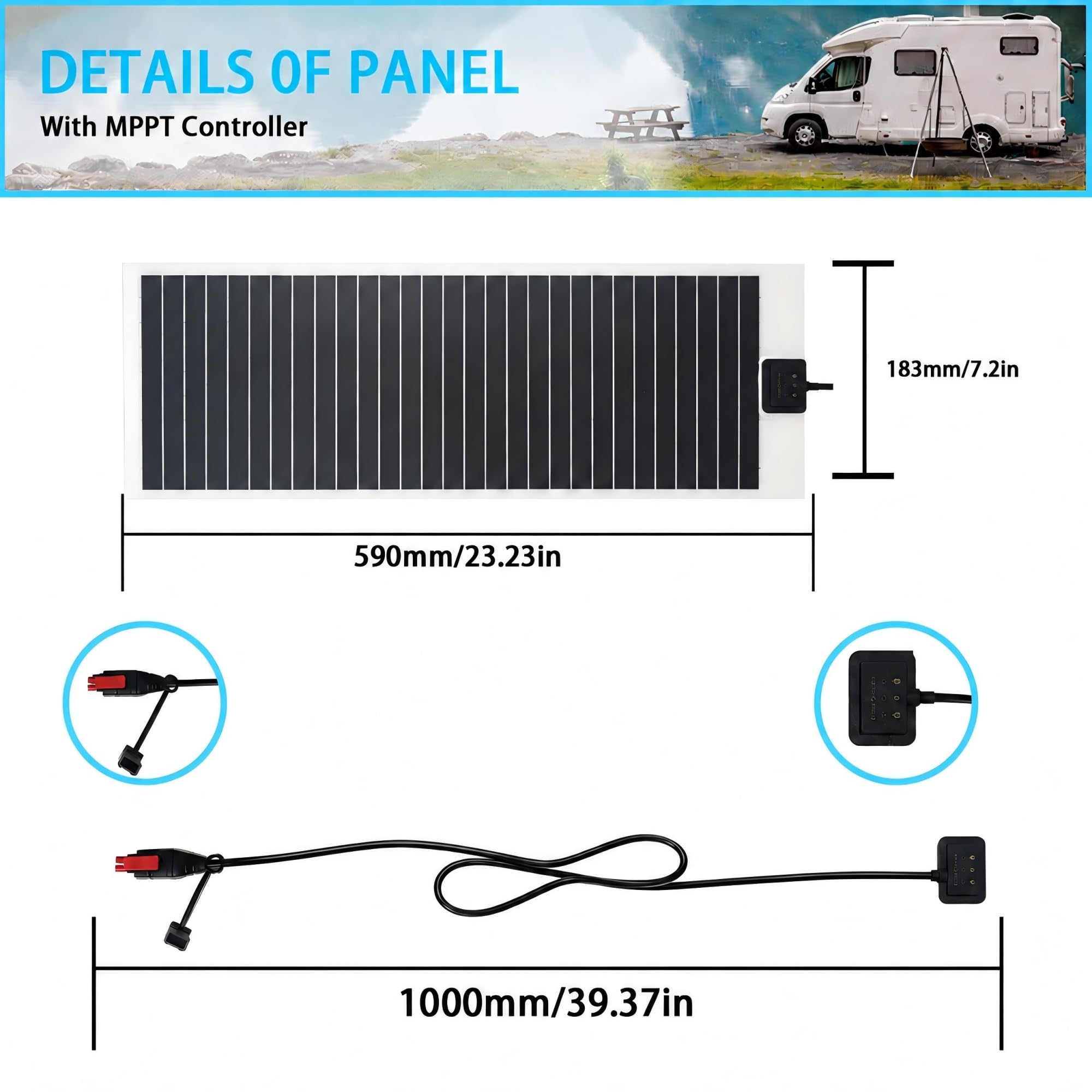Batteria solare flessibile dello scarico del rimorchio della carica 12V del manutentore MPPT del caricatore 20W | Built-in MPPT regolatore di carica solare caricabatterie solare manutentore flessibile caricatore rimorchio pannello solare