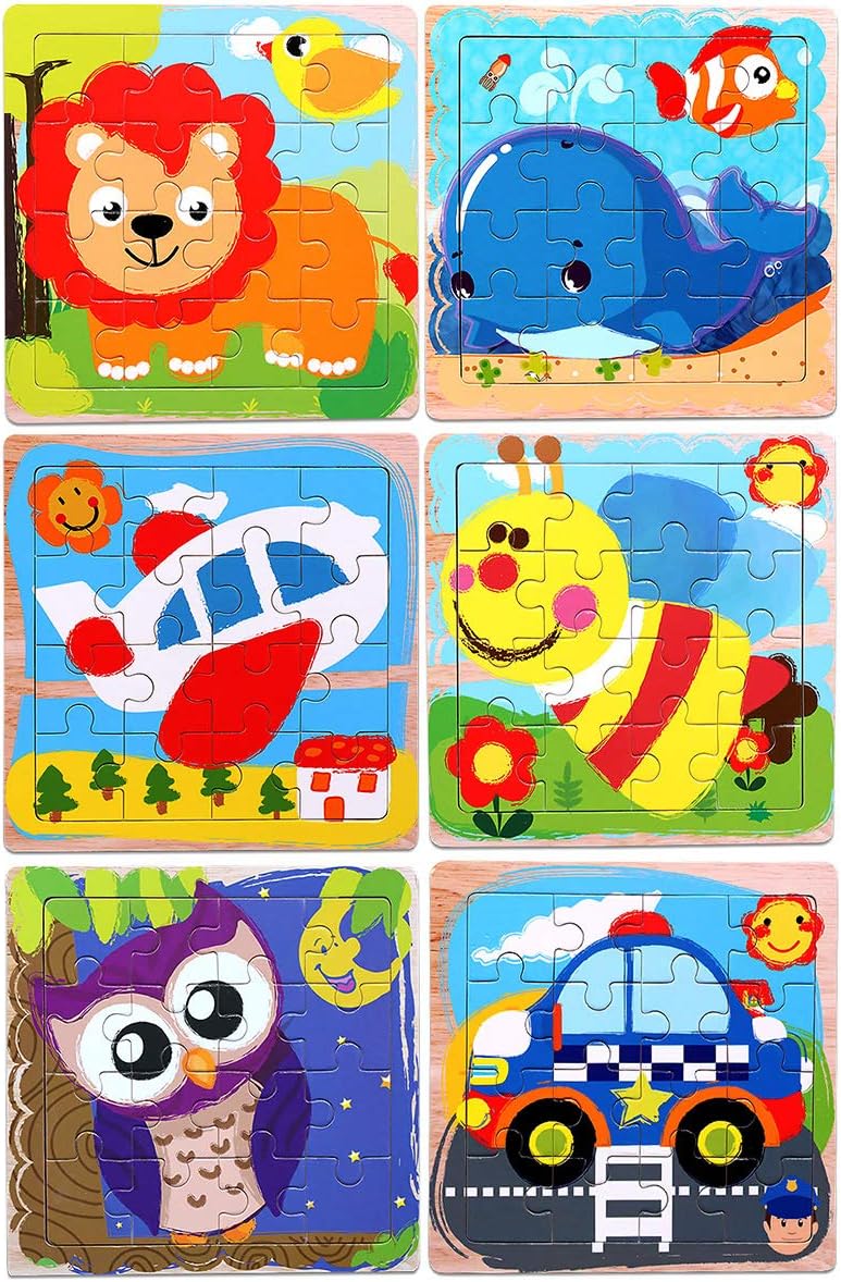 Puzzles for Kids for Ages 3-5, 16 Piece Wooden Jigsaw Puzzles for Toddler Children Learning Educational Toddler Puzzle Toys for Boys and Girls, 6 Pack Preschool Children Puzzles Set