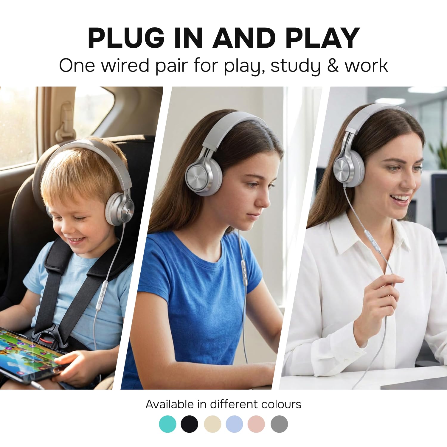 ARTIX CL750 Casque supra-auriculaire filaire avec micro et contrôle du volume — Casque supra-auriculaire filaire à isolation phonique avec microphone pour ordinateur portable et ordinateur, casque à