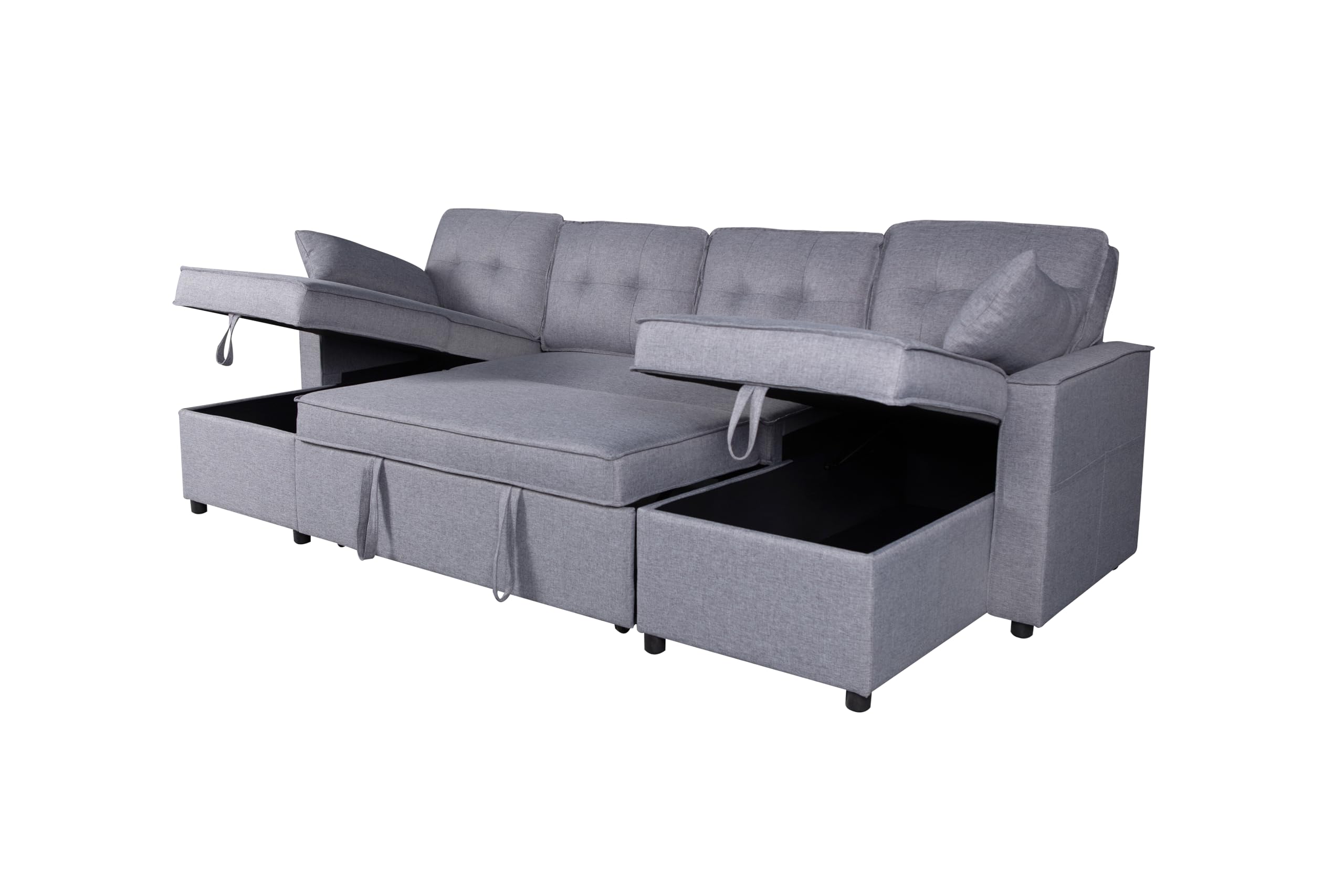 MUEBLIX.COM | Sofa Cama Chaiselongue Ucero 3 Plazas, Cama Doble en U, Sillón Cama Extraible, Doble Arcón, Tejido Antimanchas, Color Gris