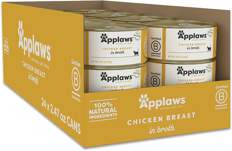 Applaws Ração Úmida para Gatos com Peito de Frango em Caldo Pacote com 24 Latas de 70 g