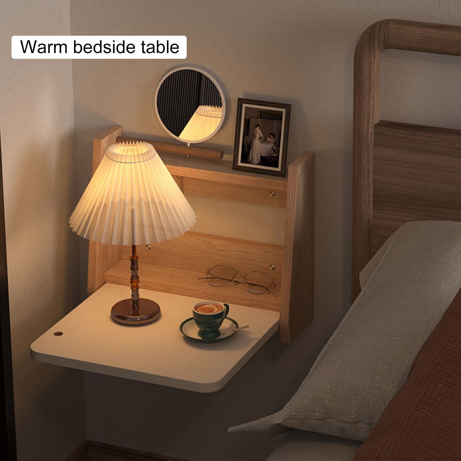 Tavolo da toeletta sospeso a Parete con Specchio, scrivania per Il Trucco salvaspazio per Camera da Letto e Bagno, Piccolo ripiano in Legno (Bianco, 60 cm) - Design Funzionale ed Elegante