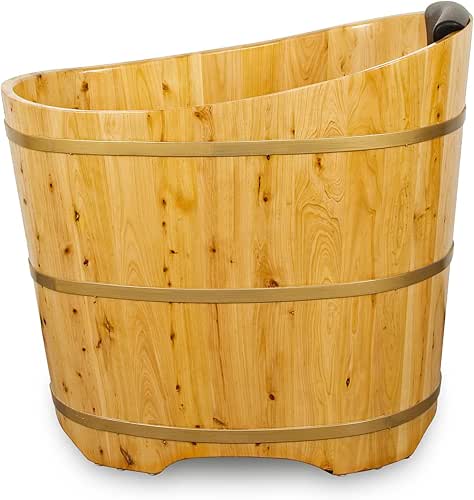 34 Inches Small Handcrafted Free Standing Wooden Bathtub, Portable Deep