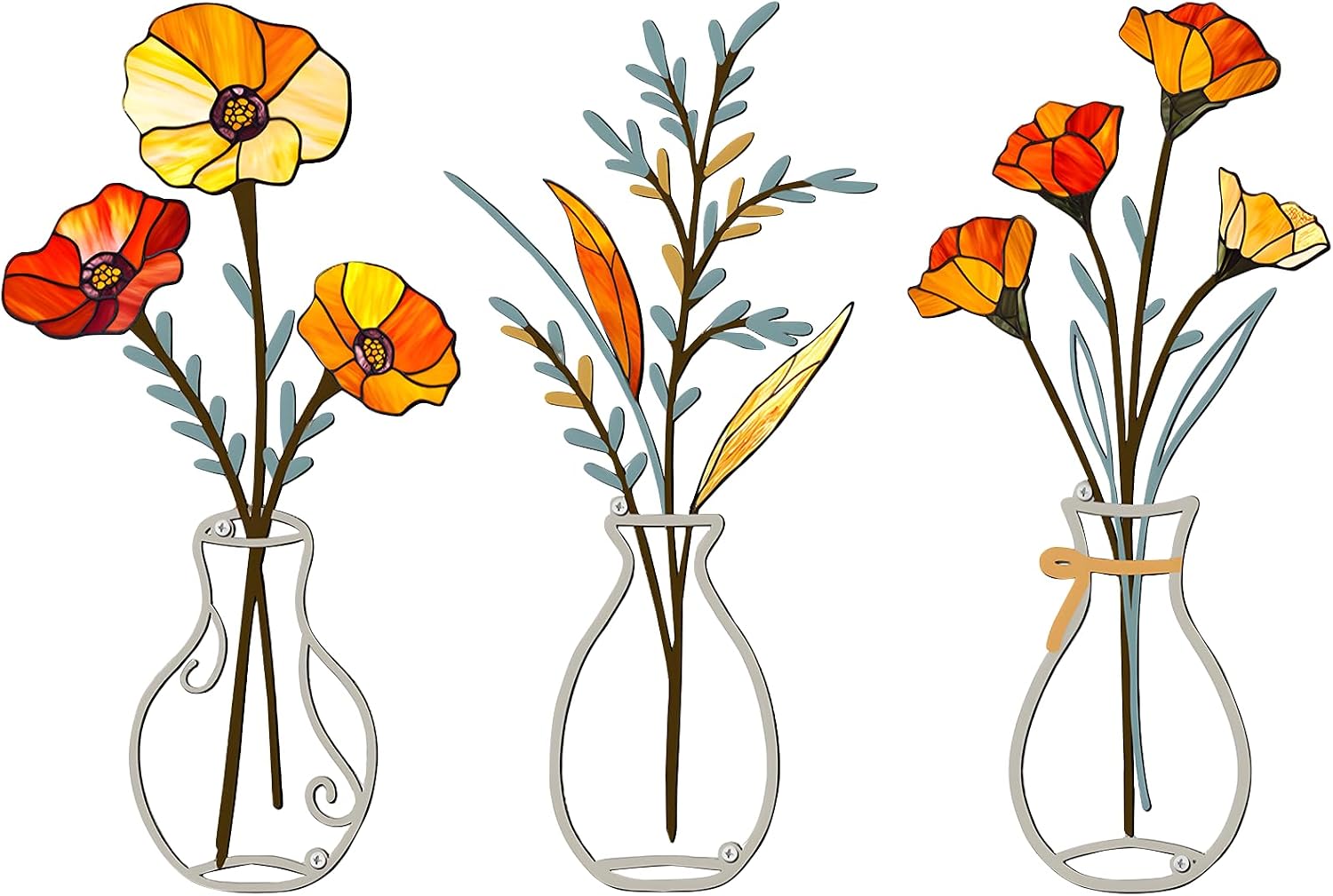 3 Pcs Metal Vase Wall Arts,Iron Art Painting,Rustic Farmhouse Decor Minimalist Flower Wall Decor for Bedroom Bathroom Living Room Dining Room(Blue, Vase-D)
