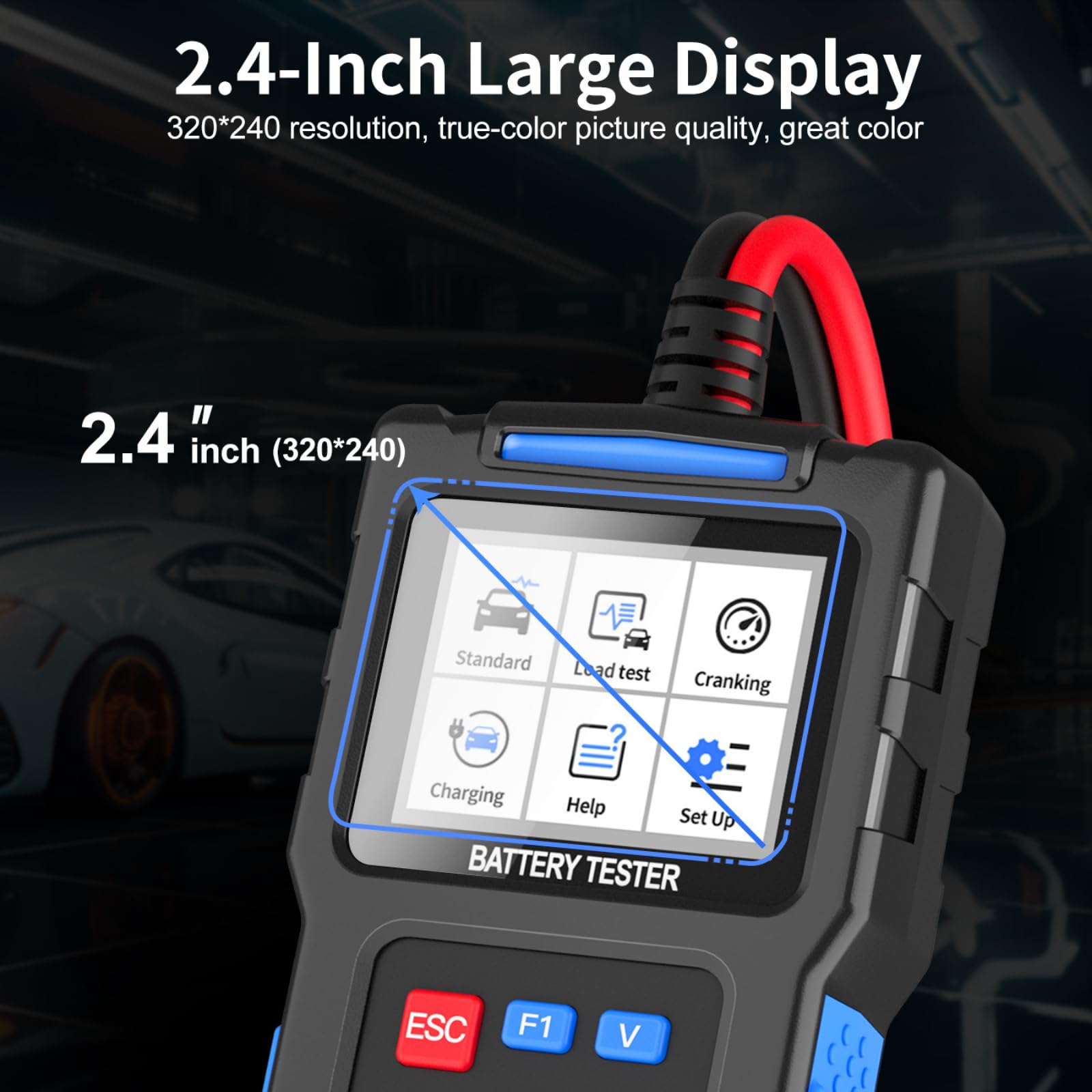 12V / 24V Tester Batteria Auto per Tesla Model 3 Model X Model Y Model S, Tester Digitale con Display LCD Controllo Salute Batteria Auto Batterie Analizzatore di Batterie
