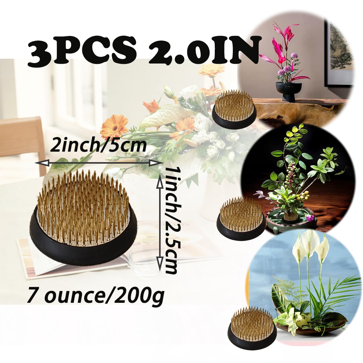 3PC 2Inch Flower Frog Holder,Round Flower Arrangement Kenzan Japanese Pin Frogs for Flowers Fixation and Decoration,Valentine's Day GiftHDRELEODY