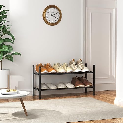 Miniatura 7 de Zapatero expandible, zapatero de 2 niveles para armario, estante organizador de zapatos de metal ajustable apilable, estantes pequeños para entrada