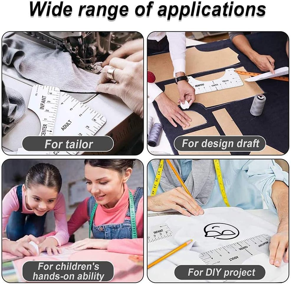 REAFOO T-Shirt Alignment Ruler Guide Tool,4 Pack T-Shirt Ruler to Center Designs for Adults Youth Toddler Infant(White)