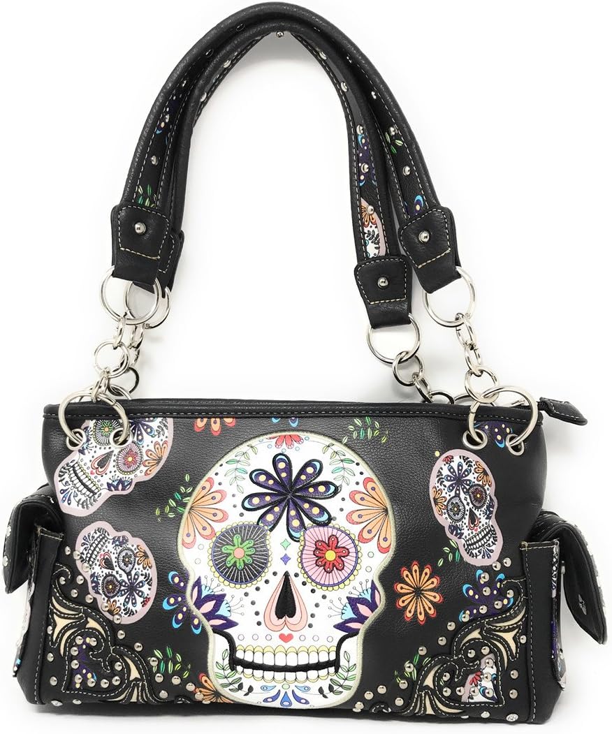 Texas West Women's Embroidered Metal Skull Purse Handbag and Wallet set in 7 colors - Image 2