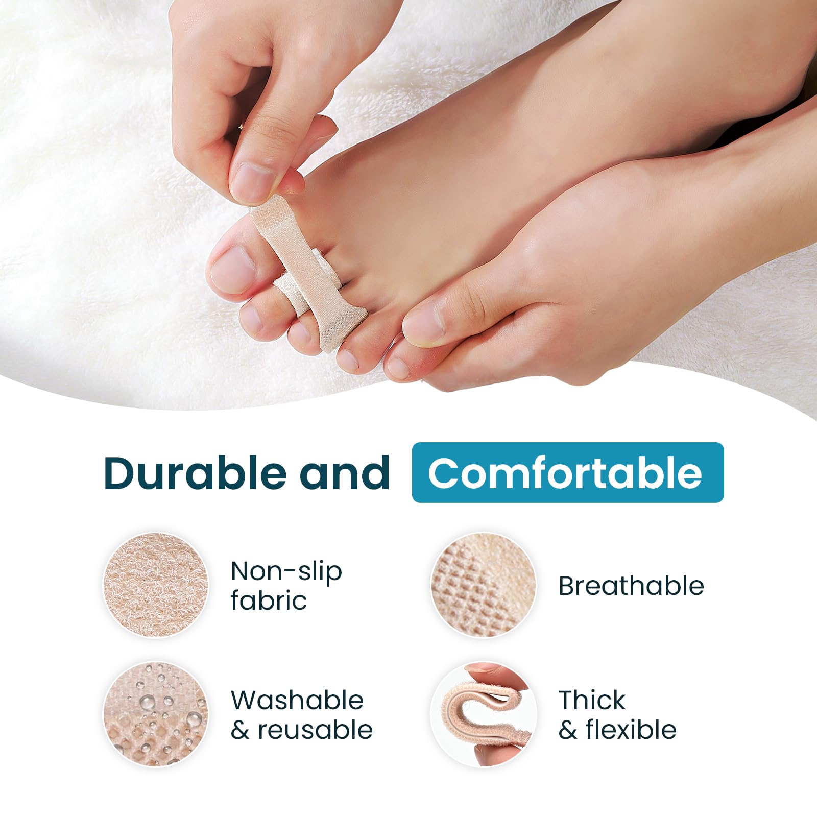 Redresseur orteil en marteau - 16 Pcs Correcteur d'orteils pour unisexe, bandages réutilisables en tissu pour orteils cassés -Attelles pour orteils pliés, recourbés, tordus ou en griffe (8L+8S, Beige)