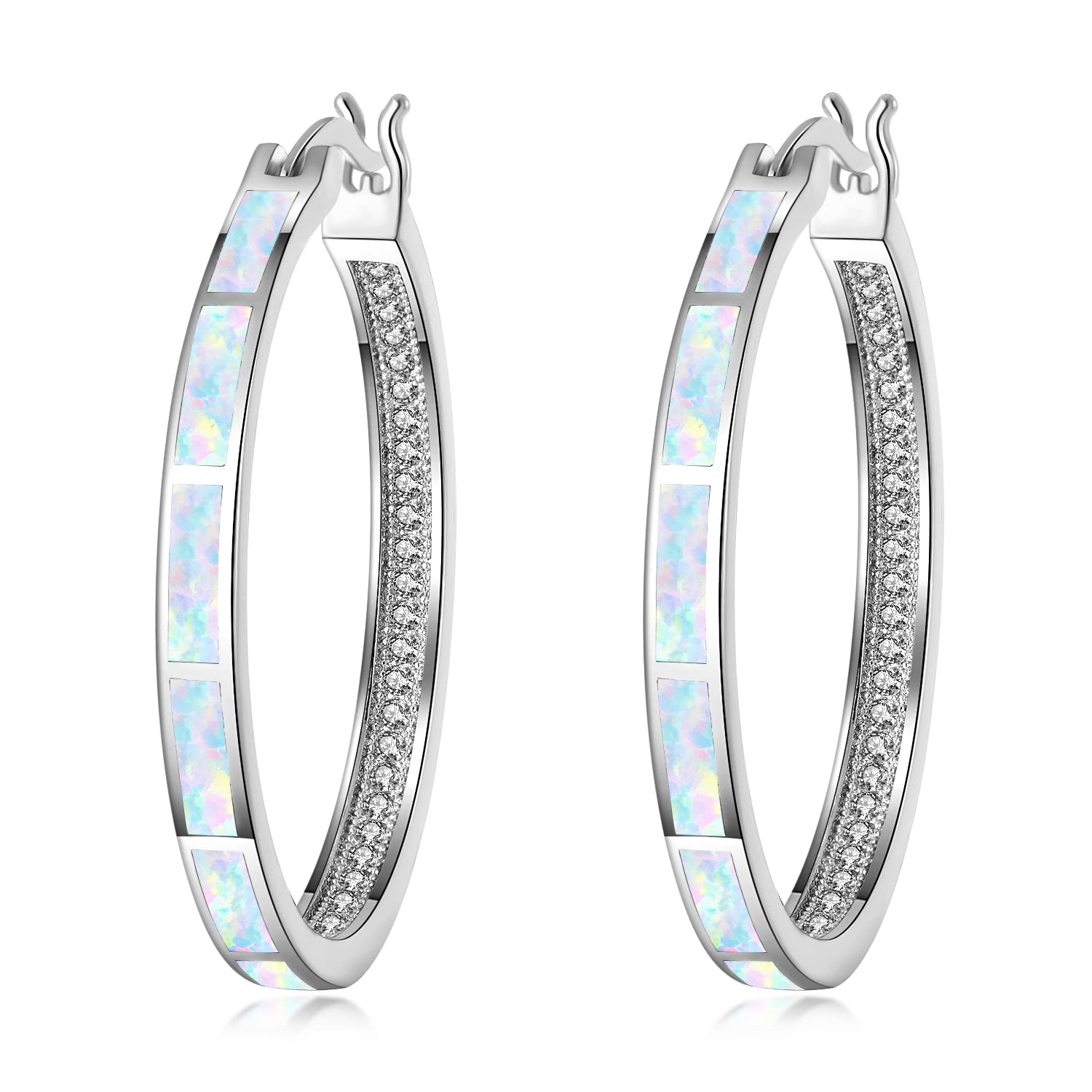 CiNily Opal Hoop Earrings Women Jewelry Rhodium Plated Rose Gold or Yellow Gold Plated Gemstone Big Hoop Earrings