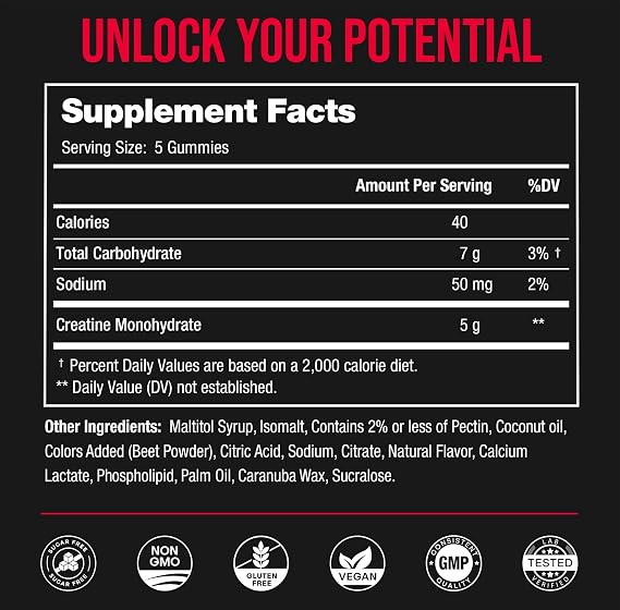 NutraChamps 150 Creatine Gummies for Men & Women - 5g Sugar Free Chewable Creatine Monohydrate Gummies - Supports Protein Synthesis, Muscle Recovery & Workout Performance