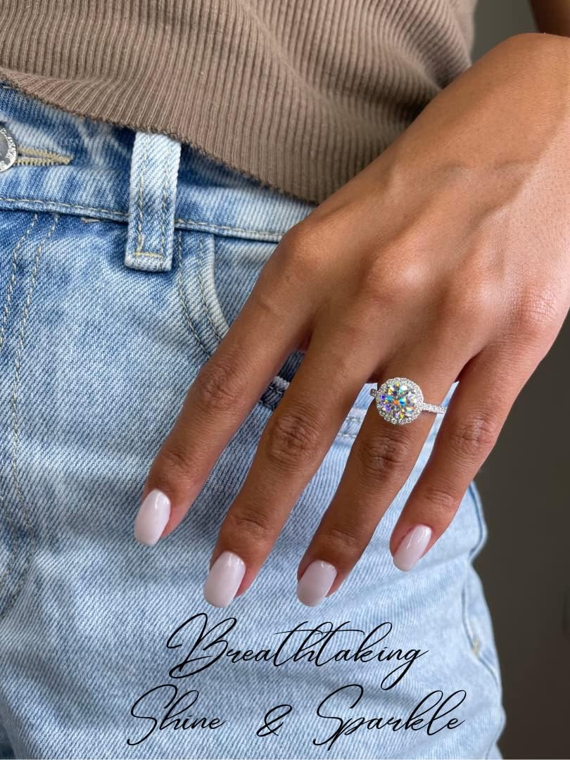 GLAM AND GEMS 1/2 Carat Lab Grown Diamond and 2 Carat Moissanite Engagement Ring for Women in 14k White/Yellow/Rose Gold (D-E, VS, cttw) Wedding Ring Size 5.5 to 8 (10)