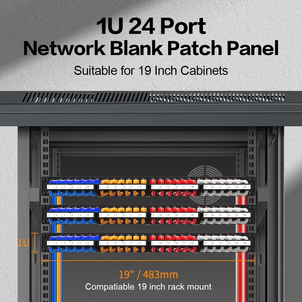Panneau de brassage 24 ports CAT6A Keystone blindé avec gestion intelligente des câbles pour montage en rack de 48,3 cm