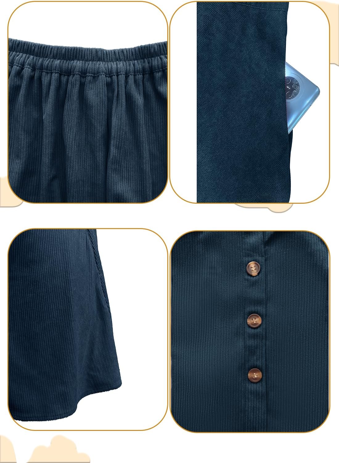 Women’s Button Front Mini Skirt A-line Pleated Corduroy Skater Skirts for Women with Pocket - Image 6