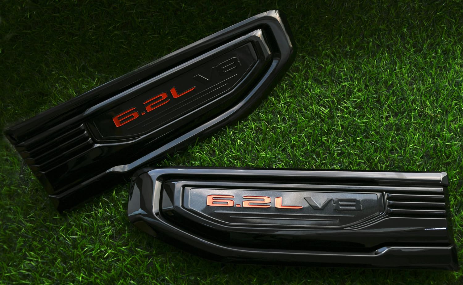 Pair New 6.2L V8 Driver Side Vent Right Left 3D Badge Emblems Replacement for 19-24 GMC Sierra 1500 GM (Black Red)