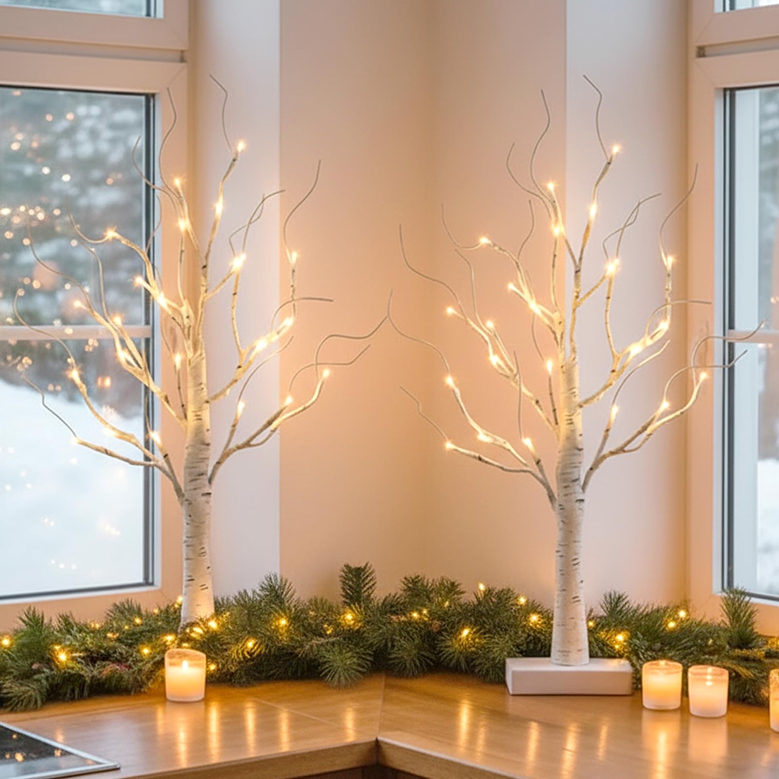 Vanthylit 2 Pcs Lighted Birch Tree Battery Powered Tabletop
