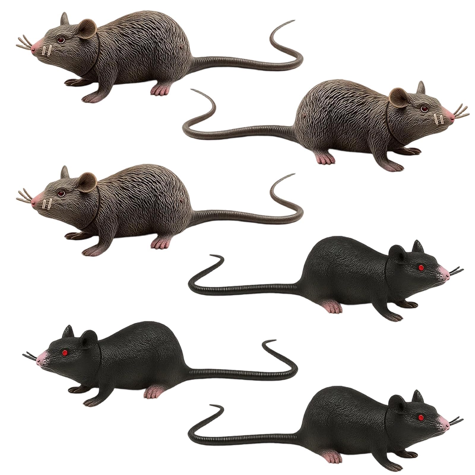 ZeBQrphio 6-Piece Fake Rat Pranks, Realistic Halloween Decorations, Creepy Prank Props for Adult Entertainment, Rubber Rats Set for Spooky Home Display and Social Media Pranks 22cm(Gray and Black)