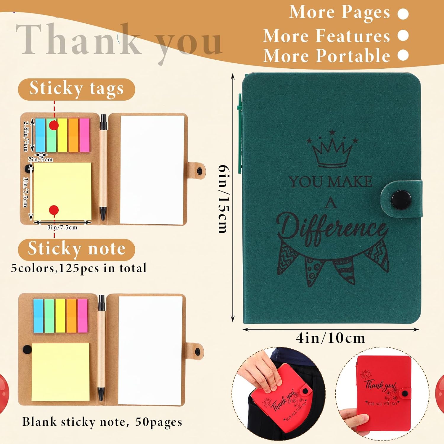 Resurhang 12 Pack Appreciation Gifts Bulk Inspirational Spiral Notebook with Sticky Note Pen, Note Pads Motivational Journals Thank You Gifts for Employee Volunteer Teacher Nurse Team (Pattern) image 2