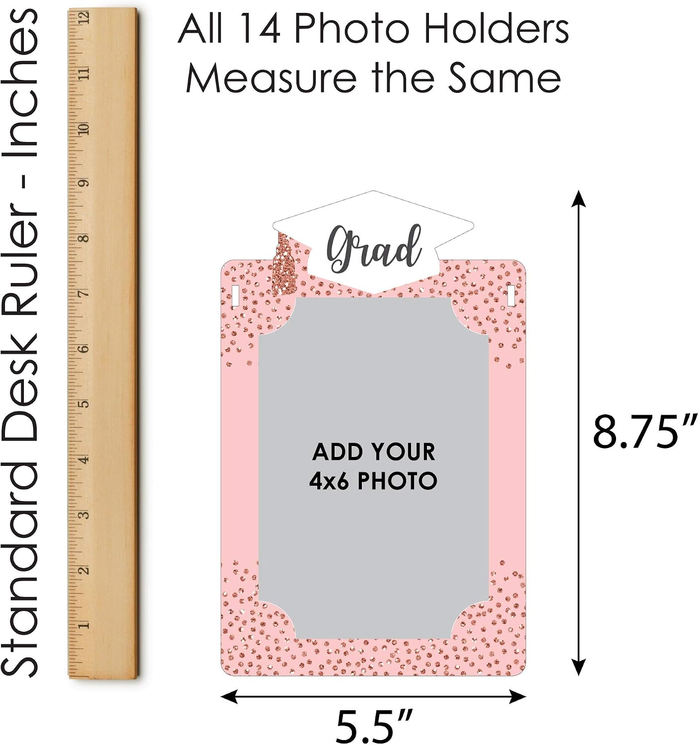 Big Dot of Happiness Rose Gold Grad - DIY Graduation Party Decor - K-12 School Picture Display - Photo Banner