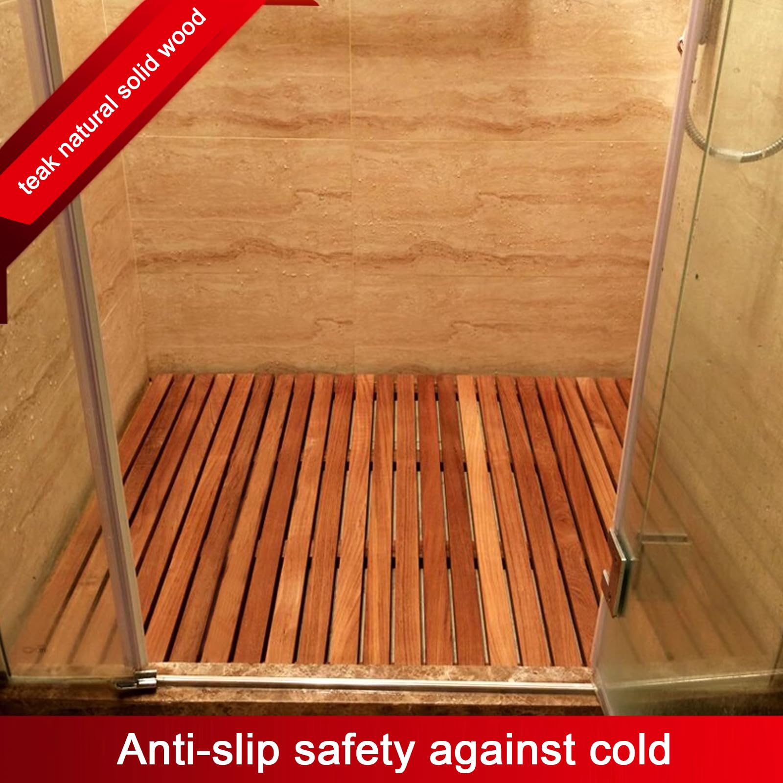 Duschmatte aus Teakholz, rutschfestes Badewannenrost aus Naturholz, für Luxus-Spa-Dusche, Sauna und Pool, rutschfeste Unterseite, 80 x 90 cm, elegantes Badezimmer-Accessoire