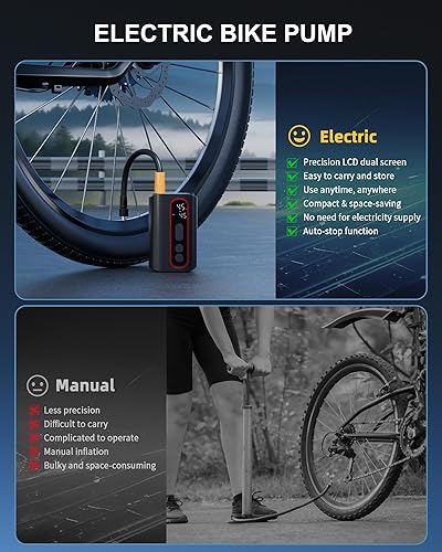 Miniatura 6 de Mini bomba eléctrica para bicicleta, 4 veces más rápida, bomba de neumáticos de bicicleta de 160 PSI con parada automática de calibre, bomba de