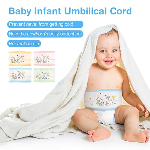 Miniatura 4 de Banda para el vientre recién nacido, 4 unidades, cinturón de algodón umbilical para bebé, cordón umbilical de dibujos animados, banda suave para el