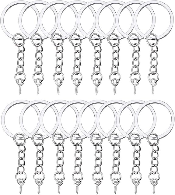 HAUTOCO 100Pcs Keyring Making Kit, Split Key Ring with Link Chain, Open Jump Rings and Screw Eye Pins, 25MM Metal Keyring Rings for Crafts Charm Jewelry Making Keychain Resin Accessories