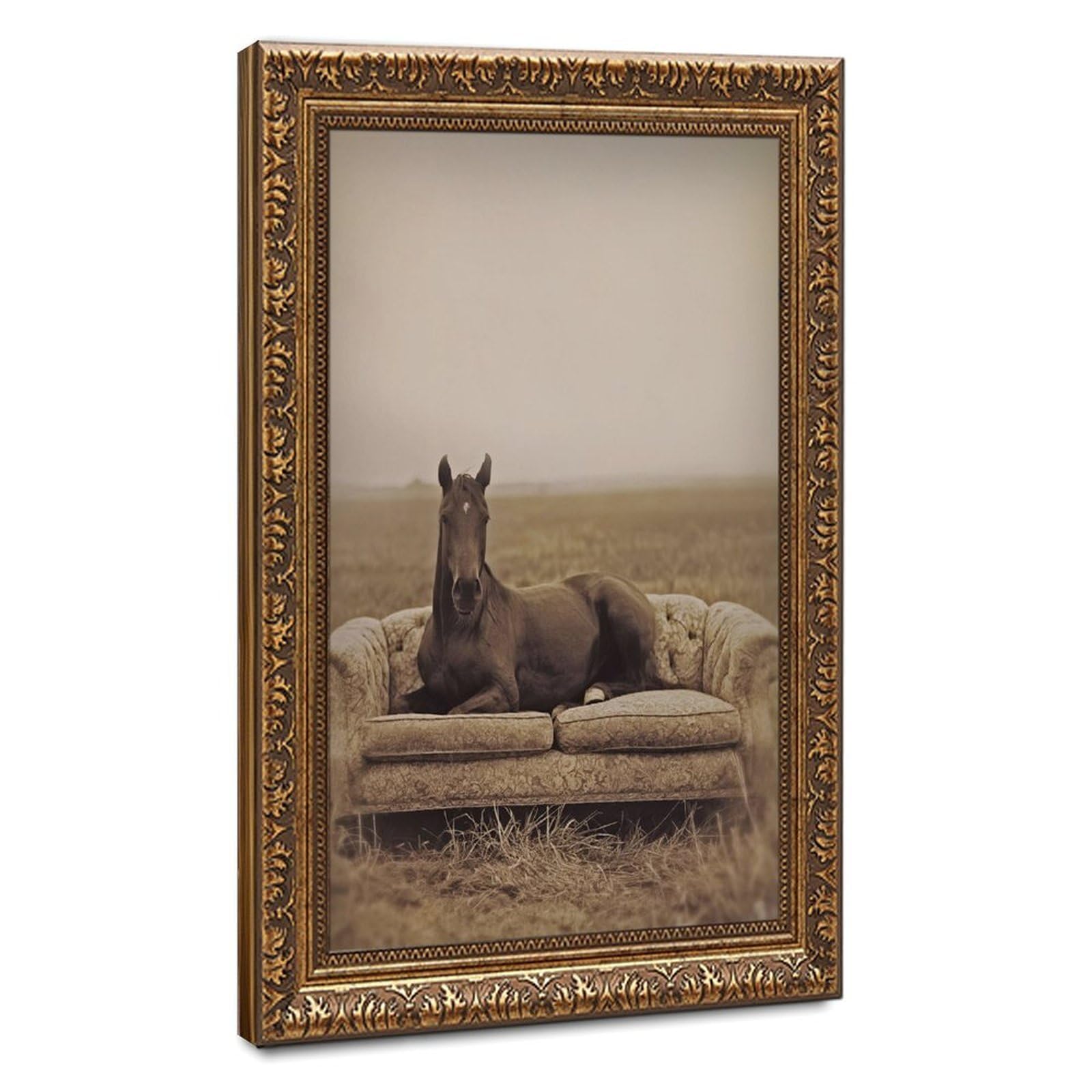 Bareronor Victorian Horse on Sofa Canvas Poster Bedroom Decor Landscape Office Room Decor Gift 12" L X 18" W