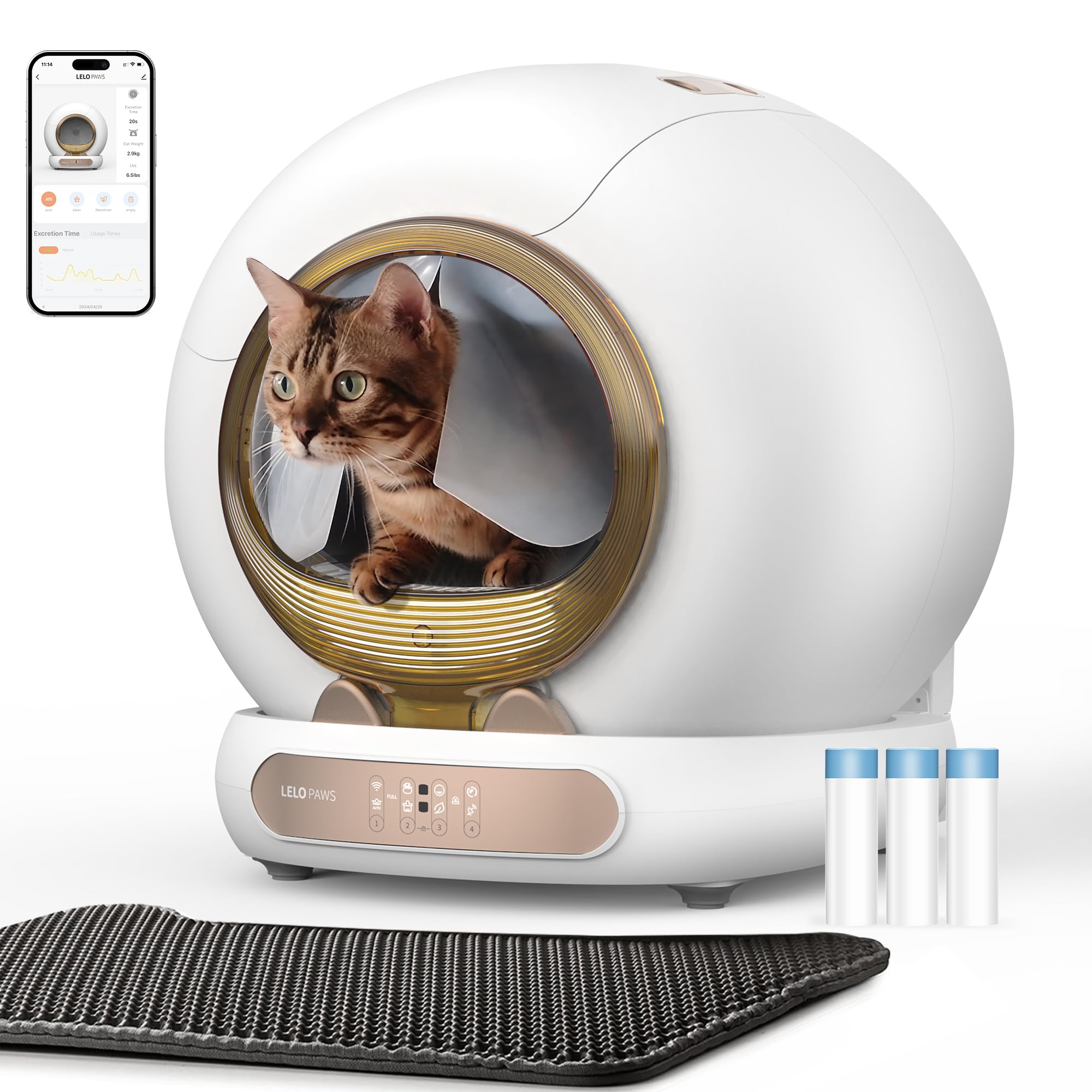 Self Cleaning Cat Litter Tray, 74L Automatic Cat Litter Tray, Golden